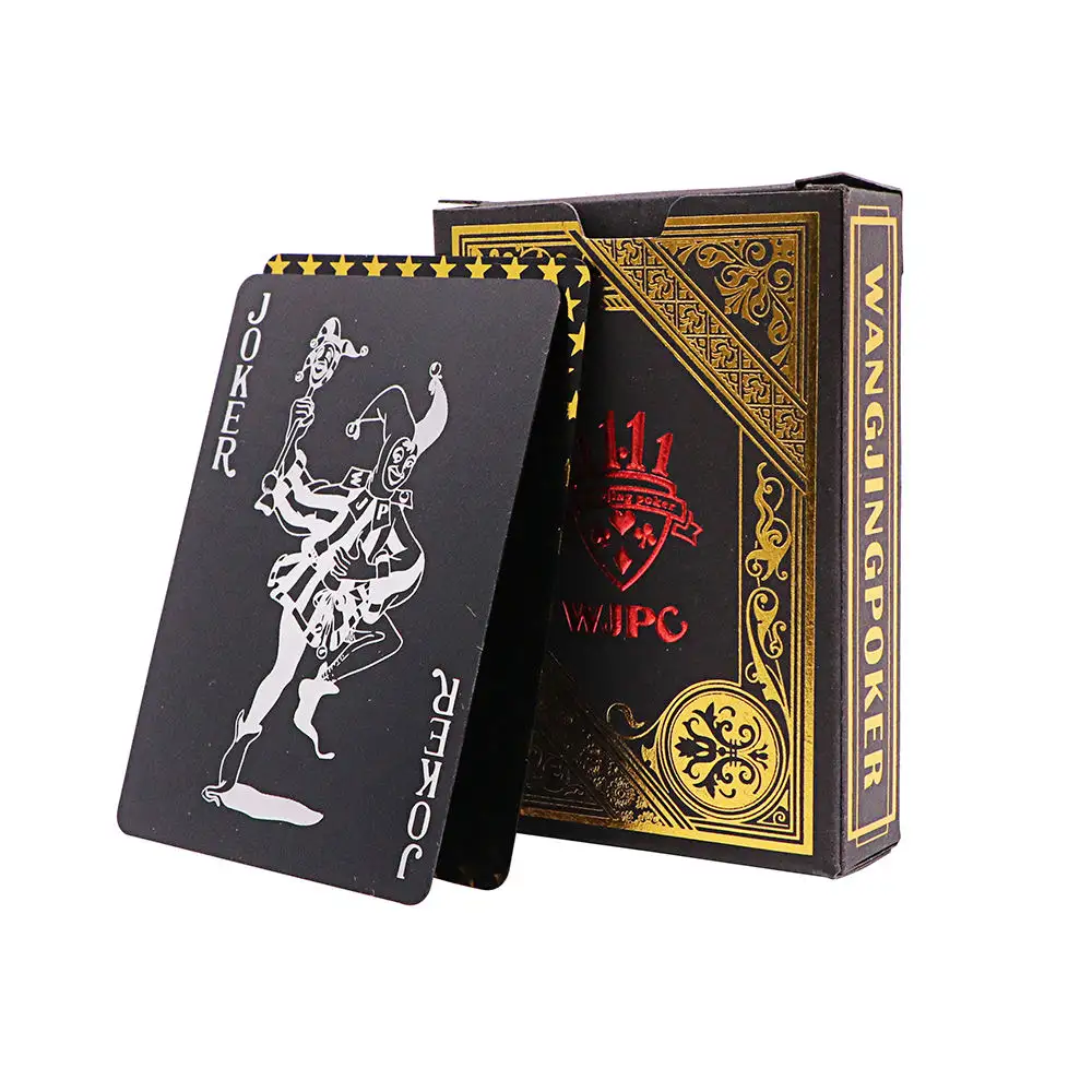 Custom Printing Waterproof Plastic Poker Cards Matt Black Gold Plated Silver Plastic Pvc Poker Waterproof Black Playing Cards