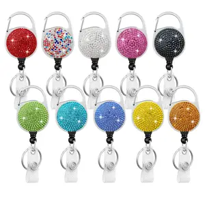 custom Round zinc alloy AB color rhinestone flash diamond retractable id badge reels