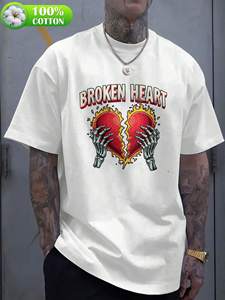 T-shirt Uomo Broken Heart con Stampa Teschio e Cuore in Fiamme, Girocollo, Manica Corta, 100% Cotone 180g, Stile Street, Vestibilità Regolare - Product Image 3