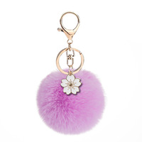 Nouveauté 2025, fleur de Bauhinia, pompon de 8 cm en fourrure de lapin, porte-clés pour sac à main pour femmes