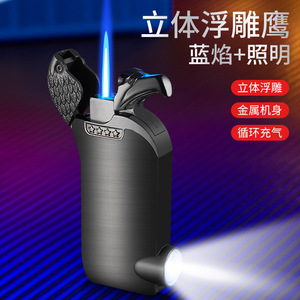Encendedor Metálico Recargable de Butano con Cabeza de Águila Electrochapada, Resistente al Viento, con Linterna para Viajes, Eagle King Creative - Product Image 3