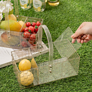 Transparent Gold Powder Picnic Basket 24.5x12.4x21.5 Portable Storage Basket For Fruit Snacks Flowers - Product Image 3