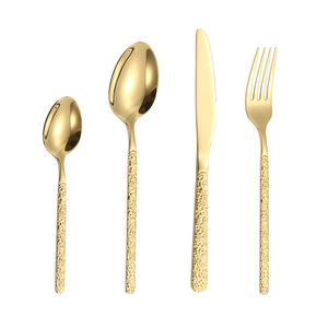 Juego de Cubiertos Desechables de Cuatro Piezas con Diseño Retro en Relieve, Cuchillo y Tenedor para Carne de Acero Inoxidable con Diseño de Patrón de Piedra - Product Image 1