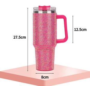 Oem Odm Stainless Steel Tumbler 40oz Double Wall Vacuum Insulated Straw Handle Bpa Free Glitter Outdoor Travel <b>Cup</b> 6-12 Hours - Product Image 3