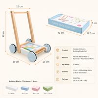 Chariot à pousser en bois pour tout-petits avec blocs colorés et plateau d'activités éducatives