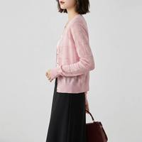 Nouveau design élégant, cardigan en maille respirante en mélange de lin, léger et décontracté, rose, pour le bureau et le quotidien