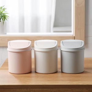 Mini <b>Desktop</b> Trash Can With Flip Lid Cylindrical PP Storage Bucket Household Indoor Use Minimalist Style Small Waste <b>Bin</b> - Product Image 1