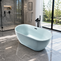 Baignoire autoportante rectangulaire moderne en acrylique, certifiée CUPC, écologique, 1,5 m, sans jets de massage