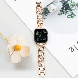 Correa de reloj de acero inoxidable para mujer y niña, 38mm, 40mm, 41mm, 44mm, correa de cadena de vaquero de diamante de lujo para <span class=keywords><strong>Apple</strong></span> <span class=keywords><strong>Watch</strong></span> ultra 9 8 7 <span class=keywords><strong>SE</strong></span> Band - Product Image 3