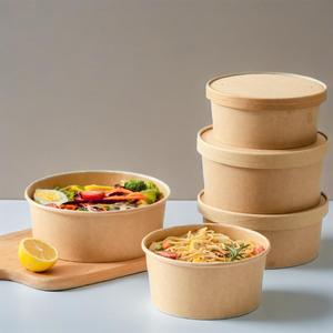 Fournitures de restaurant, bols à salade en papier à emporter avec couvercles, contenants alimentaires, préparation de repas, vaisselle à emporter, bol en papier kraft - Product Image 6