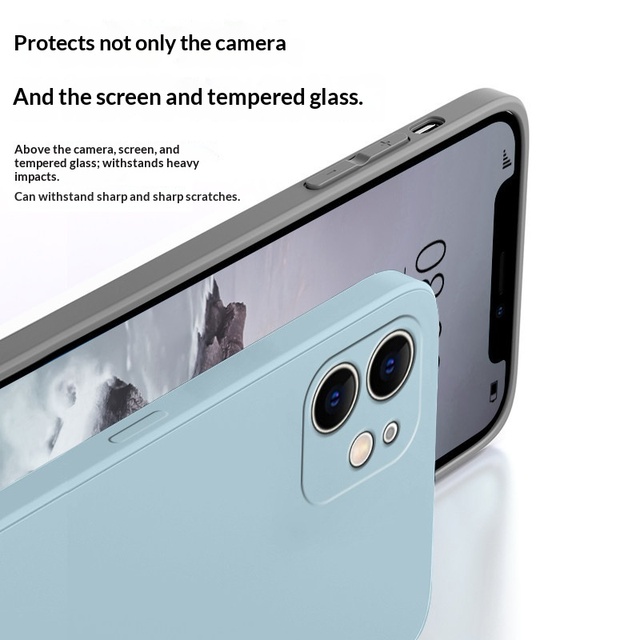 For 11 Liquid Silicone Shockproof Full-Cover Simple Protective Case Pure Color Solid Smoke Blue Design Mobile Phone Case