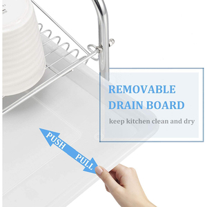Scolapiatti a 2 livelli da posizionare <span class=keywords><strong>sopra</strong></span> il lavello, con vassoio, per asciugatura e conservazione piatti in cucina - Product Image 6