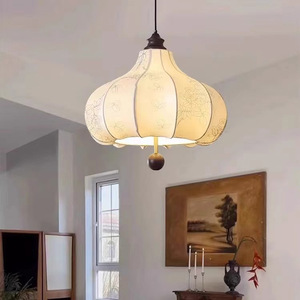Retro Style Fabric Pendant <b>Light</b> Led E26 Single Head Round Home Lighting For Bedroom Living Room <b>Dining</b> Room - Product Image 1