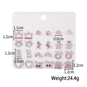Orecchini a Perno Creativi con Cuore <span class=keywords><strong>di</strong></span> Strass Rosa, Farfalla e Zampa <span class=keywords><strong>di</strong></span> <span class=keywords><strong>Gatto</strong></span> per Ragazze, Gioielli con Corona Arcobaleno e Fiore - Product Image 5