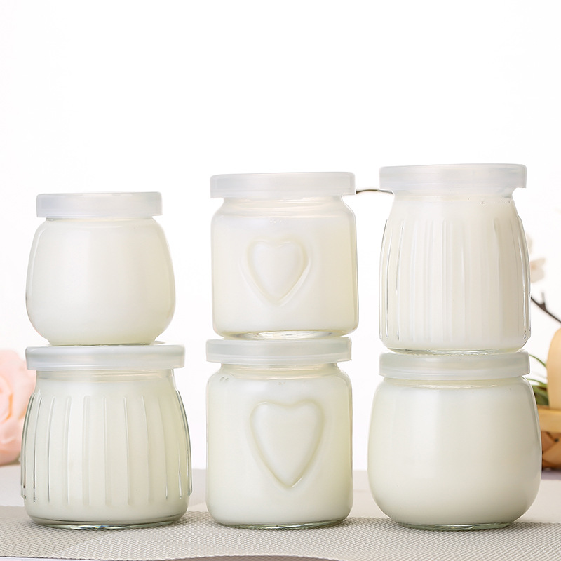 Food Grade wadah makanan bulat botol penyimpanan 100ml 150ml puding Yogurt susu gelas bening dengan tutup plastik gabus