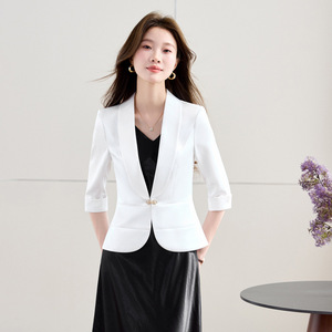 White Formal Suit Dress For Women V-neck Sheath Solid Color Blazer Career Wear Spring Autumn Professional Interview Outfit - Product Image 4