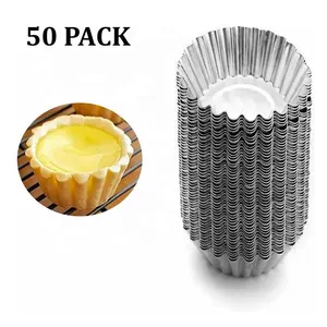 50 Pak Alat Panggang Mangkuk Timah Aluminium, Cetakan Kue Cupcake Mini Pie Telur Tart