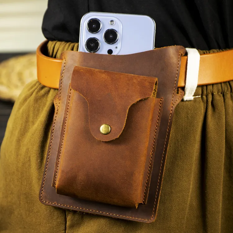 Nieuwe Collectie Mobiele Telefoon Holster Tailleband Tas Echt Lederen Riem Tas Mannen Draagbare Vissen Werken Heuptas Voor Mannen