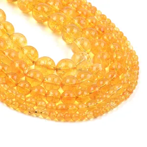 Natural Round Loose Beads 4/6/8/10mm Yellow Crystal Citrines Quartz Beads for Jewelry Making DIY