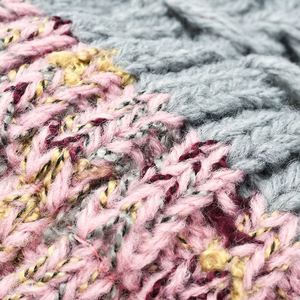 Women Thickened Plush <b>Fleece</b> Lined Wide Knitted <b>Beanie</b> Pom Pom Fur Balls Color Blocking Design Polyester/Cotton Fabric for - Product Image 3