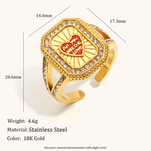 แหวนแฟชั่นผู้หญิงสีทอง18K แนวเรโทรสไตล์ยุโรปอเมริกันย้อนยุคหรูหราทันสมัยทำจากสแตนเลสชุบน้ำมันหยดรักแสงแดด - Product Image 3