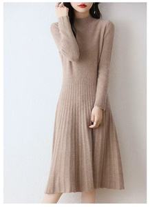 Đầm len dáng chữ <span class=keywords><strong>A</strong></span> ôm body cổ lọ midi thiết kế đơn giản thanh lịch, cung cấp ODM, chất liệu dệt kim eo tự nhiên, mù<span class=keywords><strong>a</strong></span> thu - Product Image 2