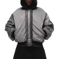 Manteau matelassé en velours côtelé pour hommes Blouson aviateur gris réversible à capuche avec fermeture éclair double épaisseur