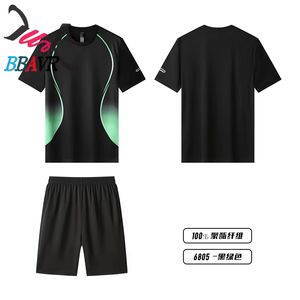 ชุดเสื้อยืดและกางเกงขาสั้นกีฬาสำหรับผู้ชายและผู้หญิง ชุดวิ่งออกกำลังกาย ชุดลำลองถักนิตติ้งสำหรับฤดูร้อน - Product Image 5