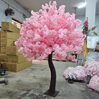 Pohon Sakura Bunga Sutra Palsu Warna Pink untuk Dekorasi Hotel Dalam Ruangan Tanaman Artifisial