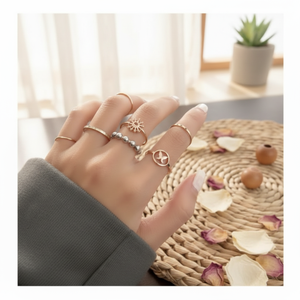 Vendita calda moda moda rosa placcato oro lega zircone anello di apertura carino luna sole farfalla intarsio gioielli da donna all'ingrosso - Product Image 3