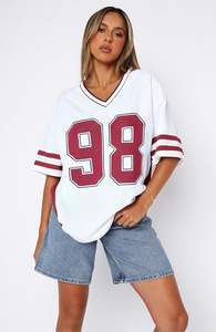 Camicie in Jersey lunghe larghe da <span class=keywords><strong>donna</strong></span> con numero grafico oversize top Casual <span class=keywords><strong>abbigliamento</strong></span> estivo lavorato a maglia - Product Image 4