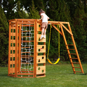 Juego de Parque Infantil Interior de Madera Ecológico Montessori 9 en 1 para Niños Pequeños, Incluye Escalera de Cuerda, Barra de Monos, Muro de Escalada y Tobogán - Product Image 1