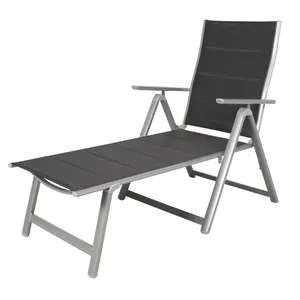Cadeira dobrável ajustável de alumínio, espreguiçadeira de sol acolchoada em alumínio com 7 posições