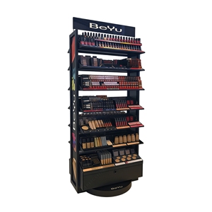 Two Sides 360 Degree <b>Rotating</b> Metal <b>Display</b> Rack with Shelves & Storage Drawers Floor <b>Standing</b> Showcase for Beauty Product Store - Product Image 2