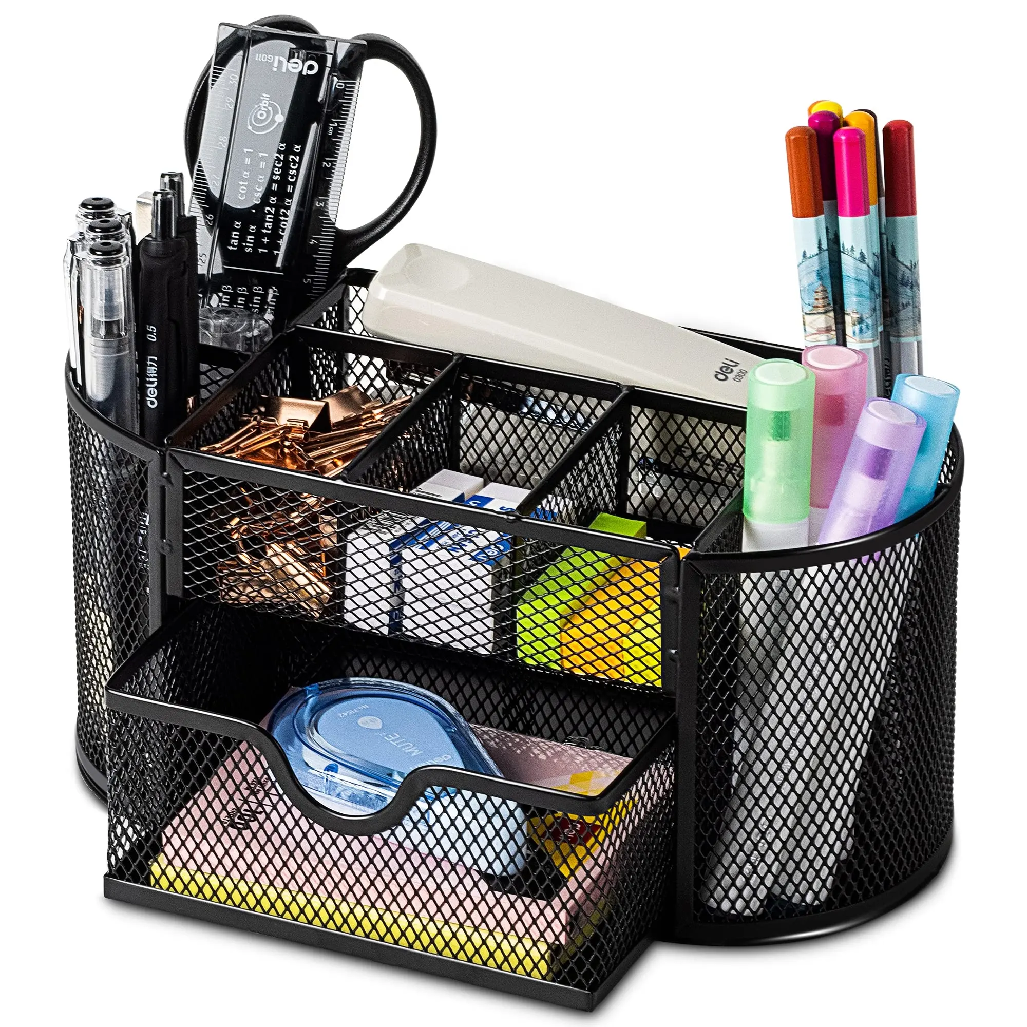 Kantoorbenodigdheden Wire Metal Multifunctionele Desktop Organizer Houder Met 6 Compartimenten En 1 Lade Mesh Bureau Organizer