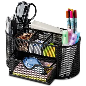 Bürobedarf Draht Metall Multifunktion aler Desktop Organizer Halter mit 6 Fächern und 1 Schublade Mesh Desk Organizer