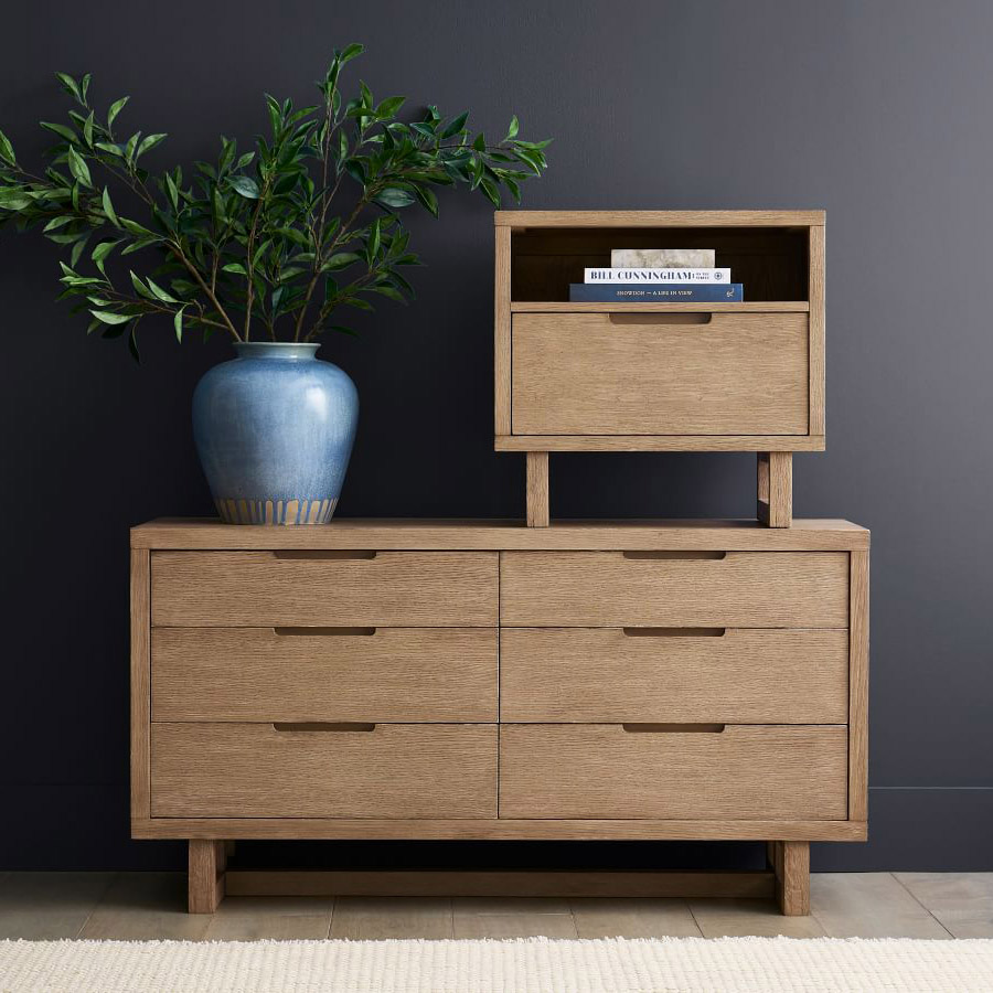 Hot selling contemporary modern oak wood home bedroom furniture wooden 6-drawer dresser
