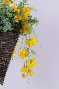 Panier <span class=keywords><strong>de</strong></span> fleurs artificielles en gros, orchidée jaune 3D suspendue, pot en plastique, feuilles vertes, longue durée <span class=keywords><strong>de</strong></span> vie, pour remise <span class=keywords><strong>de</strong></span> diplôme, mariage, jardin - Product Image 4