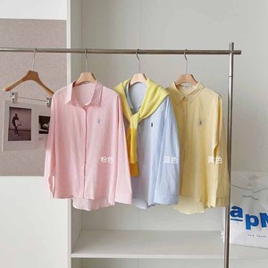 <span class=keywords><strong>Camicia</strong></span> da donna <span class=keywords><strong>con</strong></span> motivo a cavallo ricamato blu <span class=keywords><strong>con</strong></span> colletto rovesciato a maniche lunghe in versione coreana <span class=keywords><strong>con</strong></span> Design a righe larghe estive - Product Image 3