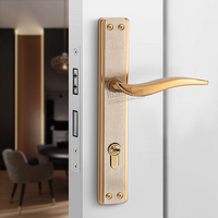 Serrure de porte économique de luxe avec panneau argenté, levier doré bicolore et cylindre européen à plaque longue