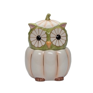 Pots à biscuits en céramique peints à la main Bocaux à bonbons de stockage d'Halloween Bocaux à biscuits hibou sculpté - Product Image 1