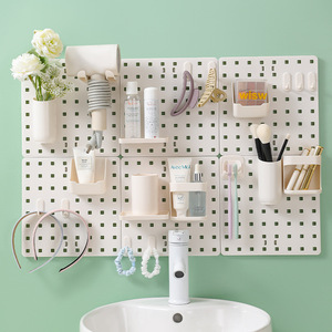 Home Pegboard Storage Rack Wall Mounted Rectangle PP Plastic Punch Free Office Organizer Desktop Display Shelf - Product Image 4