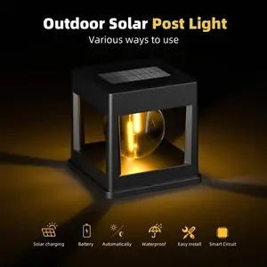 Solar Garden Lights Square Shape Led Pillar Lamp Post Pillar Light Outdoor For Garden Fence Luminous Decoration