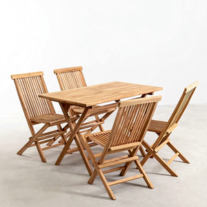 Teak Wood Rectangular <b>Dining</b> <b>Table</b> Set 4 Portable Folding <b>Chairs</b> Outdoor Hotels Kitchen Use Restaurant Folding Furniture Events - Product Image 1
