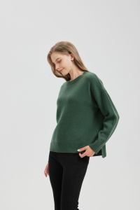 Pull-over en cachemire 100% pour femme, col rond, manches chauve-souris, jacquard épais, décontracté, hiver, tricoté, manches longues, uni, vert - Product Image 2