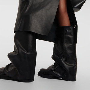 Vente en gros de qianlian <span class=keywords><strong>Bottes</strong></span> longues à plateforme pour femmes <span class=keywords><strong>Bottes</strong></span> plates à tige large en <span class=keywords><strong>cuir</strong></span> souple de marque privée pour femmes au genou - Product Image 5