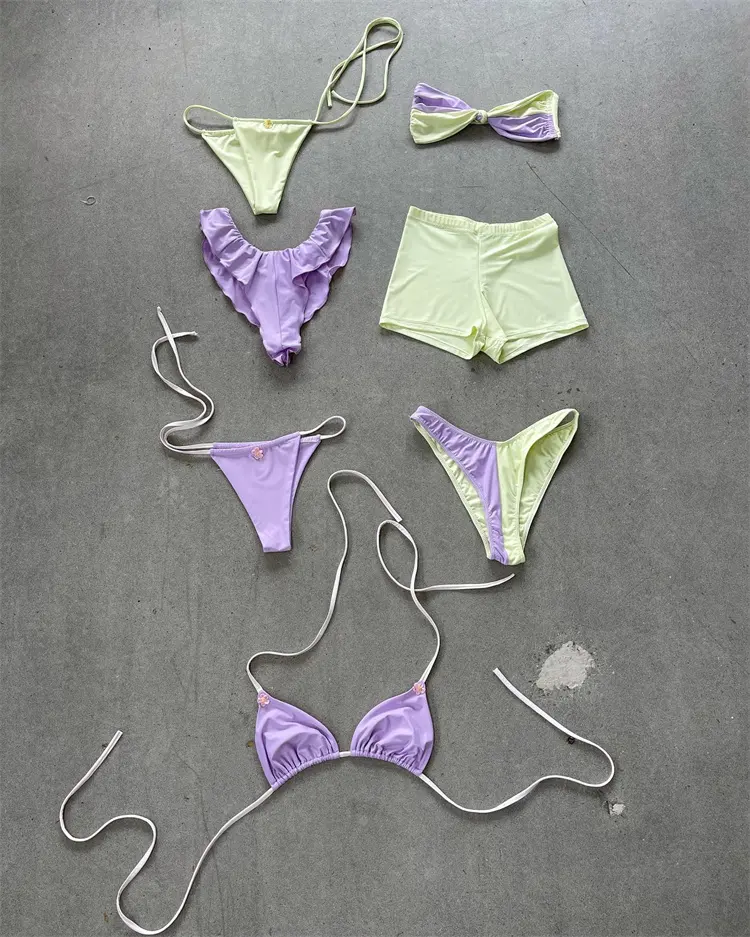 2024SS Women Swimwear Buttery-soft Quality Econly Lilac Swimsuits Custom Made Plain Color Bikinis