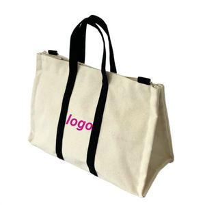 Promotion Custom Logo Magnet Button Zipper Pouch Stylish Women's <b>Large</b> <b>Canvas</b> Tote <b>Bag</b> With Personalized Logo for Everyday Use - Product Image 1
