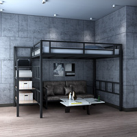 Meida Lit Moderne Style Industriel Grande Taille en Métal avec Bureau et Rangement pour Adultes, Chambres d'Adolescents, Appartements, Hôpitaux, Hôtels, Écoles – Garantie 1 An