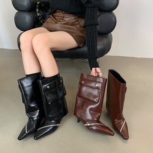 Bottines d'hiver à bout carré style western, personnalisées, grandes bottes fines à enfiler, à talon très haut pour femme - Product Image 2
